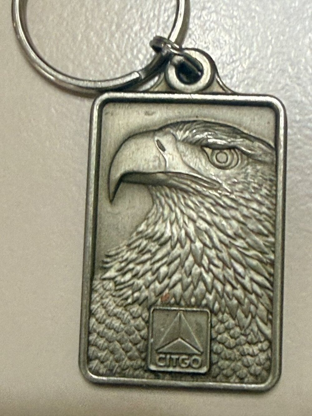 Citgo American Bald Eagle Keychain Vintage 1993 Metal Rectangular Design